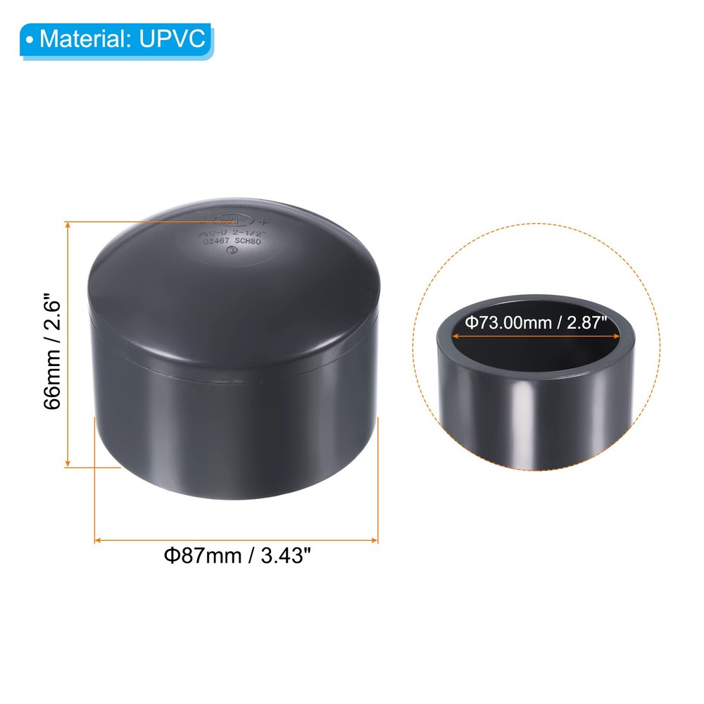 2-1/2" UPVC Pipe End Cap Fitting, Plug Socket Adapter Smooth Finish