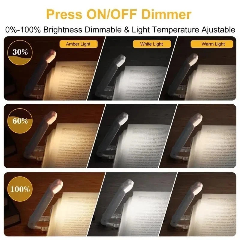 USB Rechargeable Clip On Book LED Light Dimmable Lamp for Reading in Bed.