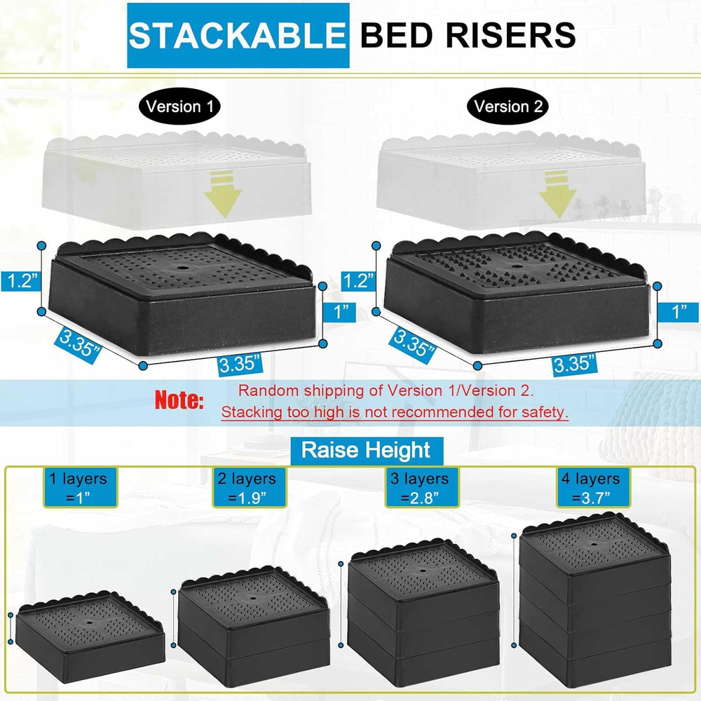 Adjustable Bed Risers, Stackable Furniture Risers for Table, Couch, Chair (4 Pac