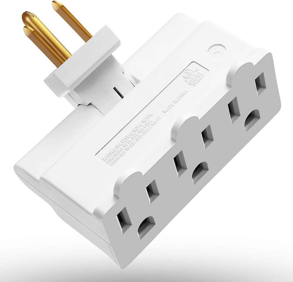 Three way rotating outlet plug adapter right angle wall extender grounded