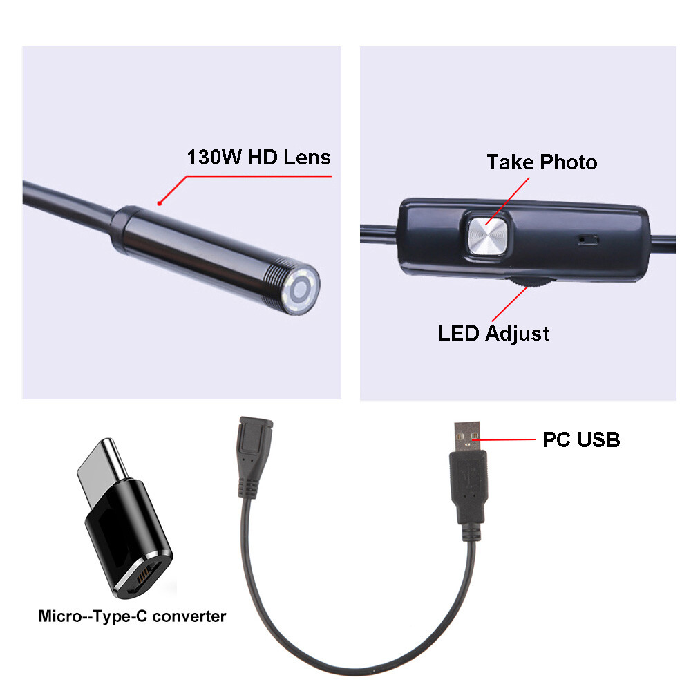 6LED USB Snake Endoscope Borescope HD Inspection Camera Scope for Android Type C