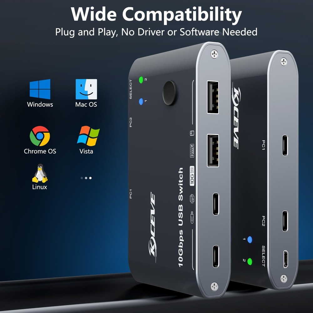 10Gbps USB C Switch 2 Laptops 2 in 4 Out USB 3.2 Switcher 2 Computers Share K...