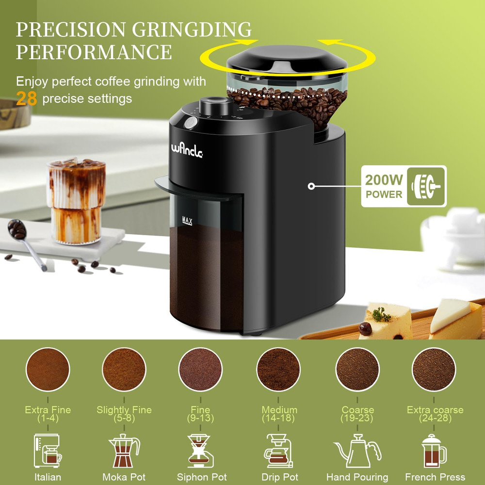 Electric Burr Coffee Grinder - Adjustable with 28 Precise Grind Settings for 12