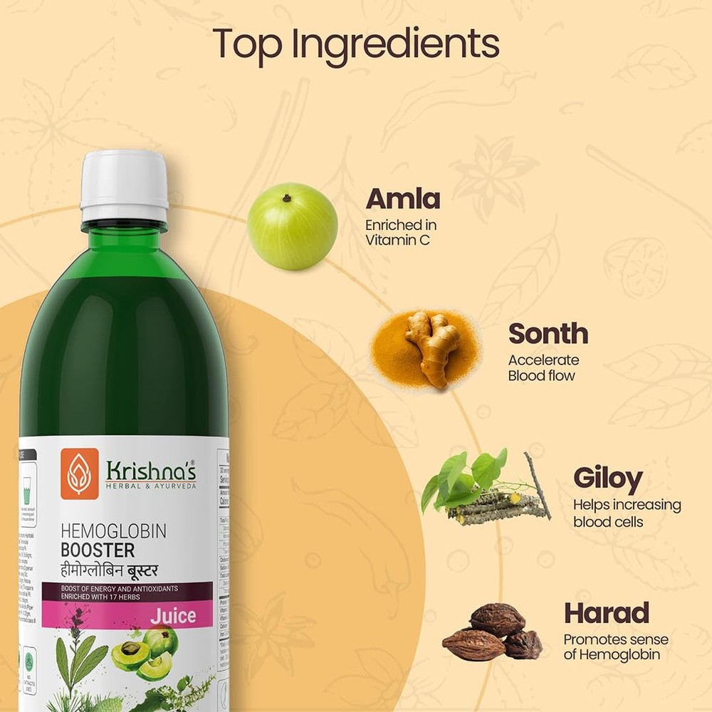 Krishna Herbal Hemoglobin Booster Juice Iron Support 1000ml