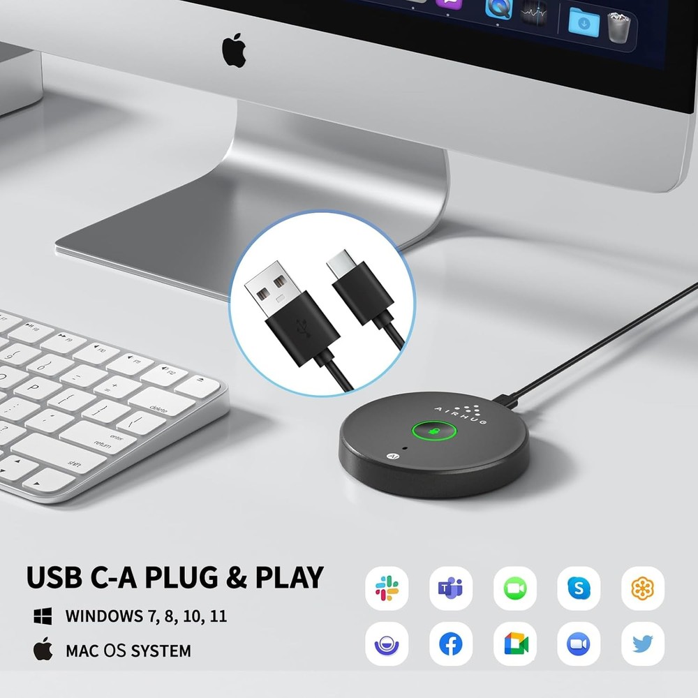AIRHUG USB Microphone No Speaker,Desktop Computer Mic, Mute Button with LED Indi