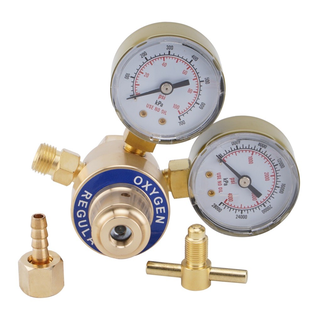 Acetylene & Oxygen Regulator, CGA540 & CGA200, with T-Handle & Hose Connector