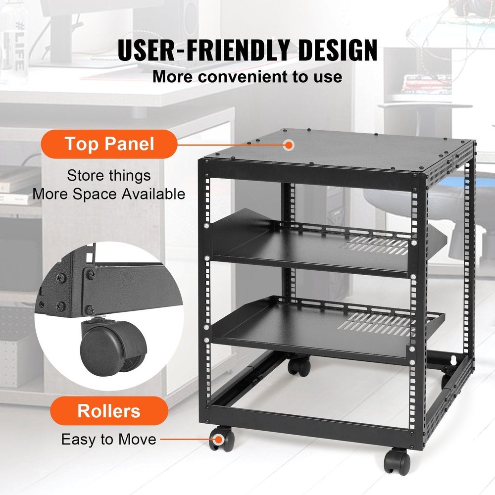 12U Open Frame Server Rack,15''-40'' Adjustable Depth,Network Server Rack