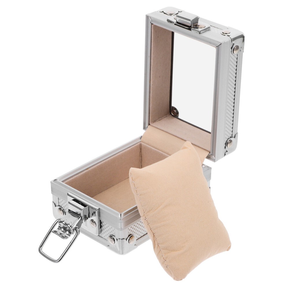 1PC Watch Container Box with Lock Watch Storage Silver Case for Gift