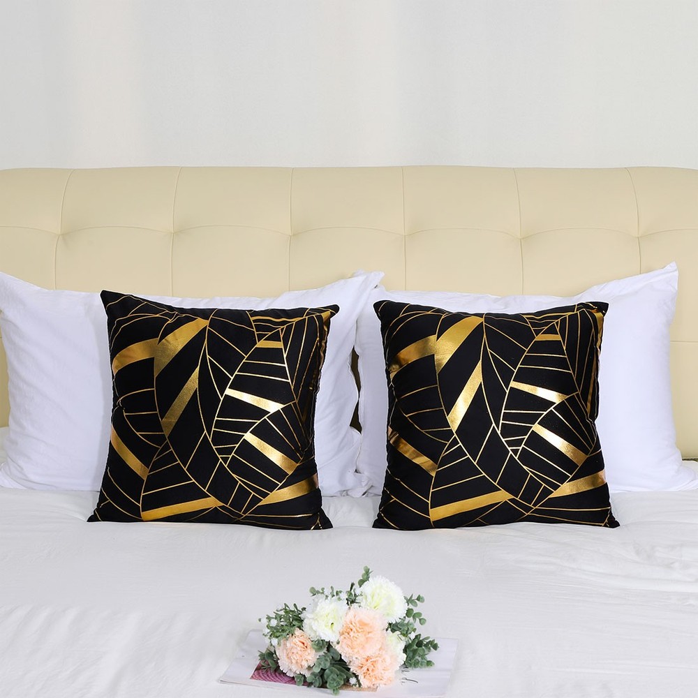 2 Pcs Gold Stamping Soft Decorative Square Throw Pillow Covers, Geometry Pattern