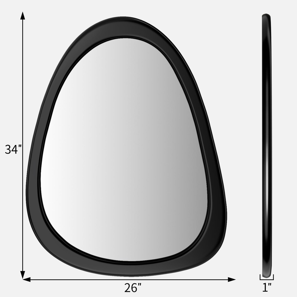 34"x 26" Irregular Wall Mirror, Black Frame Wood Asymmetrical Decorative Wall...