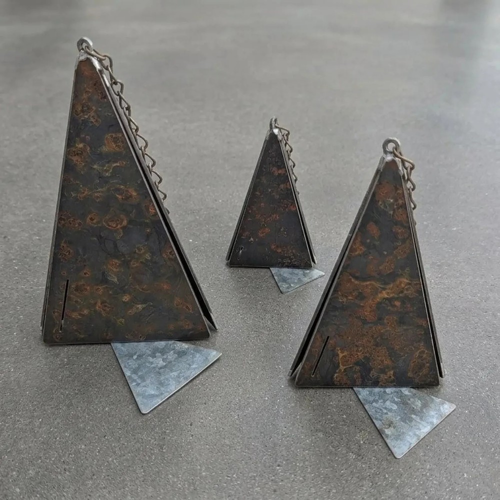 Rustic Steel Pyramid Wind Chimes - Set of 3