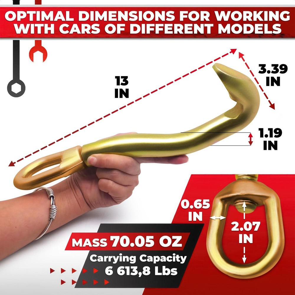 Car Frame Puller Hook 12.99x3.39", 3000Kg Carrying Capacity - Rust-Free & Durabl