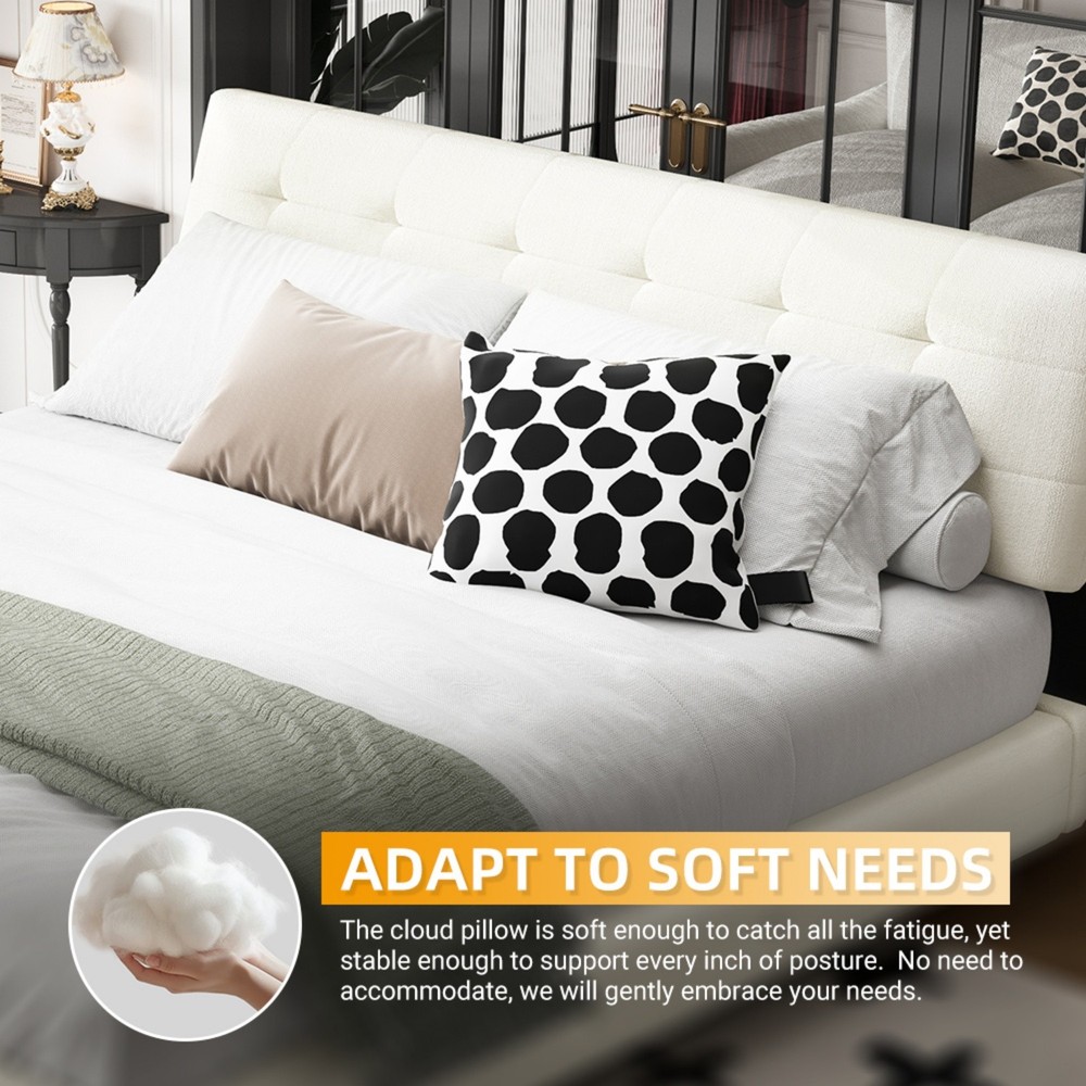 Queen/King Size Modern Upholstered Platform Bed Frame w/ Headboard & Metal Leg