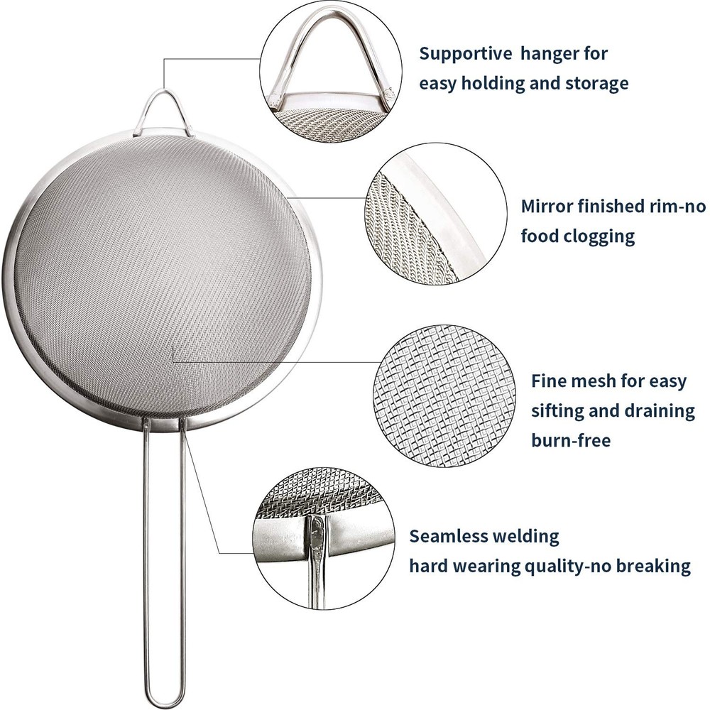 Supercenter Fine Mesh Strainer, Stainless Steel 3 pack, Silver