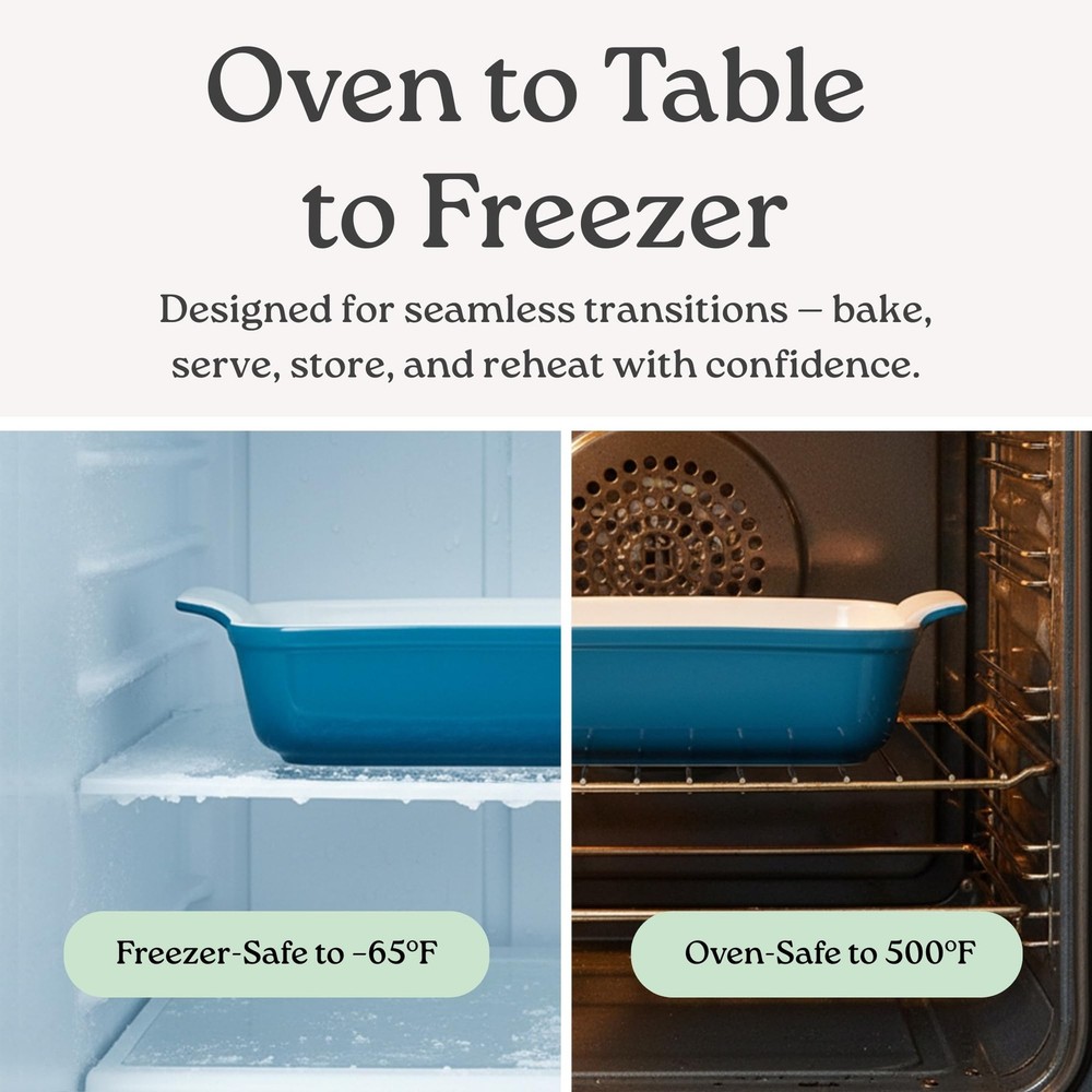 Stoneware Casserole Dish Bakeware Set of 3 | Rectangular Dinnerware Set with ...
