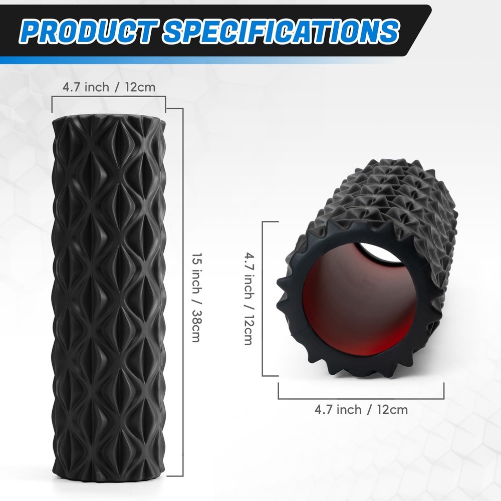 JOYVANTAGE Foam Roller for Deep Tissue Massager, 15" High Density Diamond-Sha...