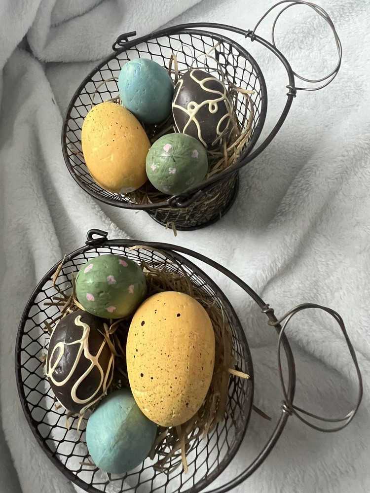 Handmade Bunny With Two Baskets Of Colored Eggs