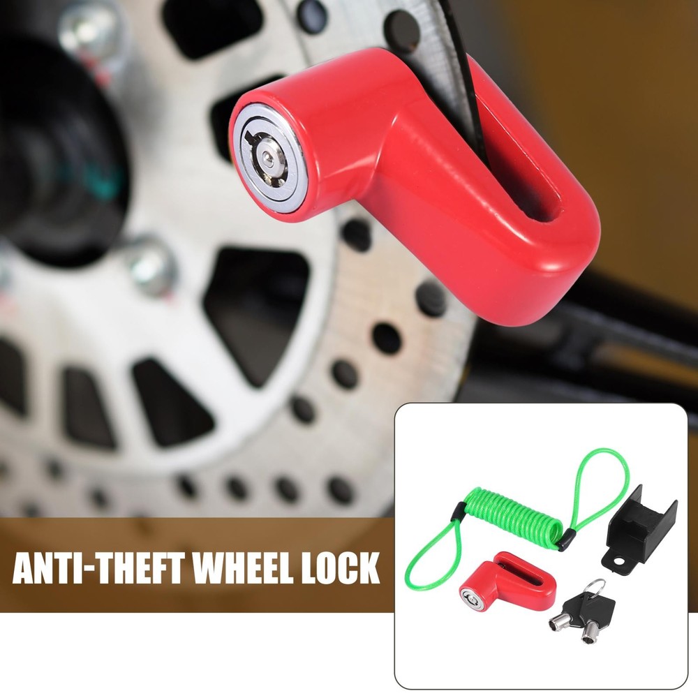 Universal Motorcycle Disc Brake Lock Red with Green Rope Set