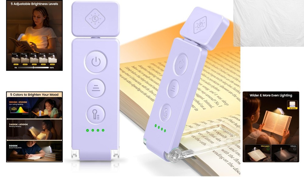 Eye-Caring 100Hrs LED Reading Light with Adjustable Angles for Night Reading