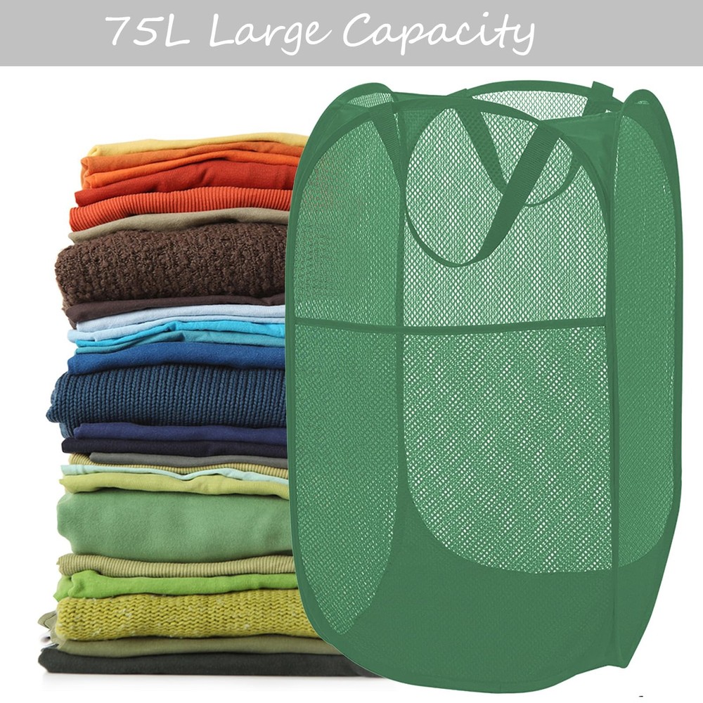 Deluxe Strong Mesh Pop up Laundry Hamper Basket with Side Pocket for Laundry