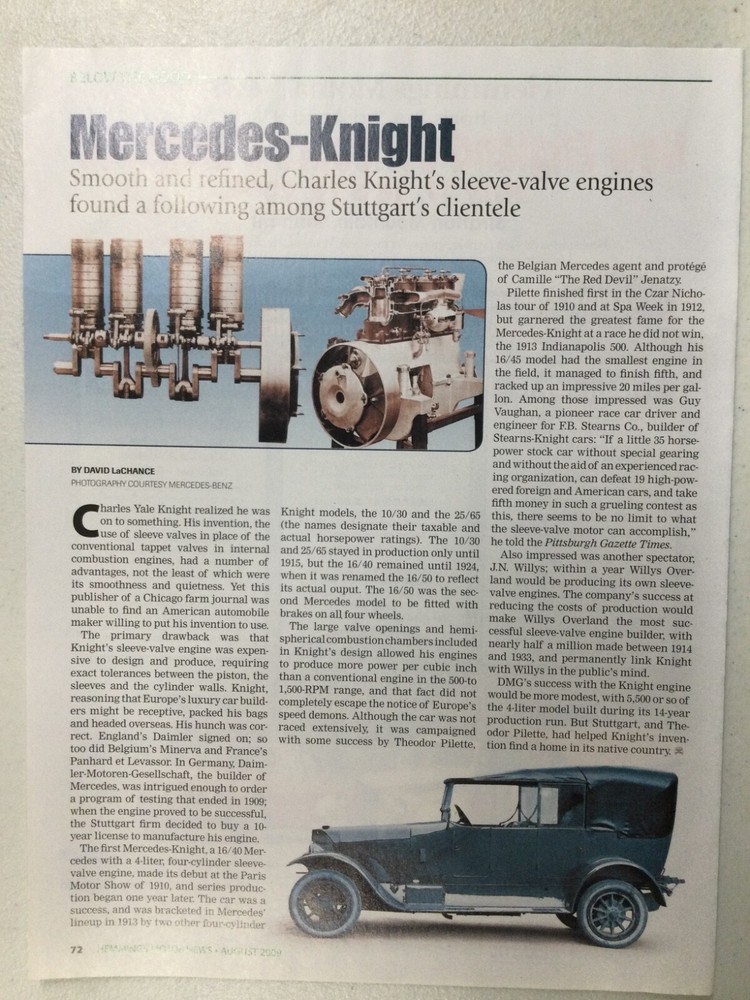 HMN 424 Article Below The Hood Engine Mercedes Knight Sleeve Valve Aug 2009