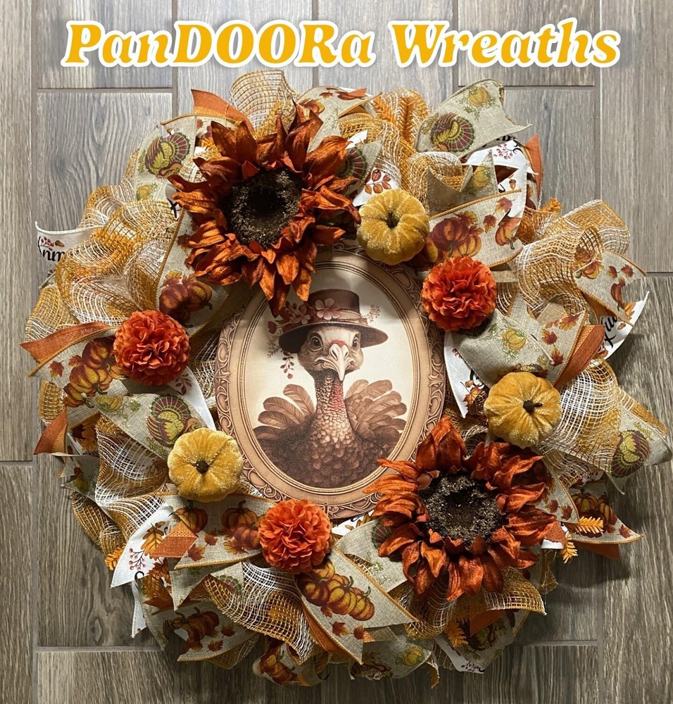 Fall Turkey Deco Mesh Wreath