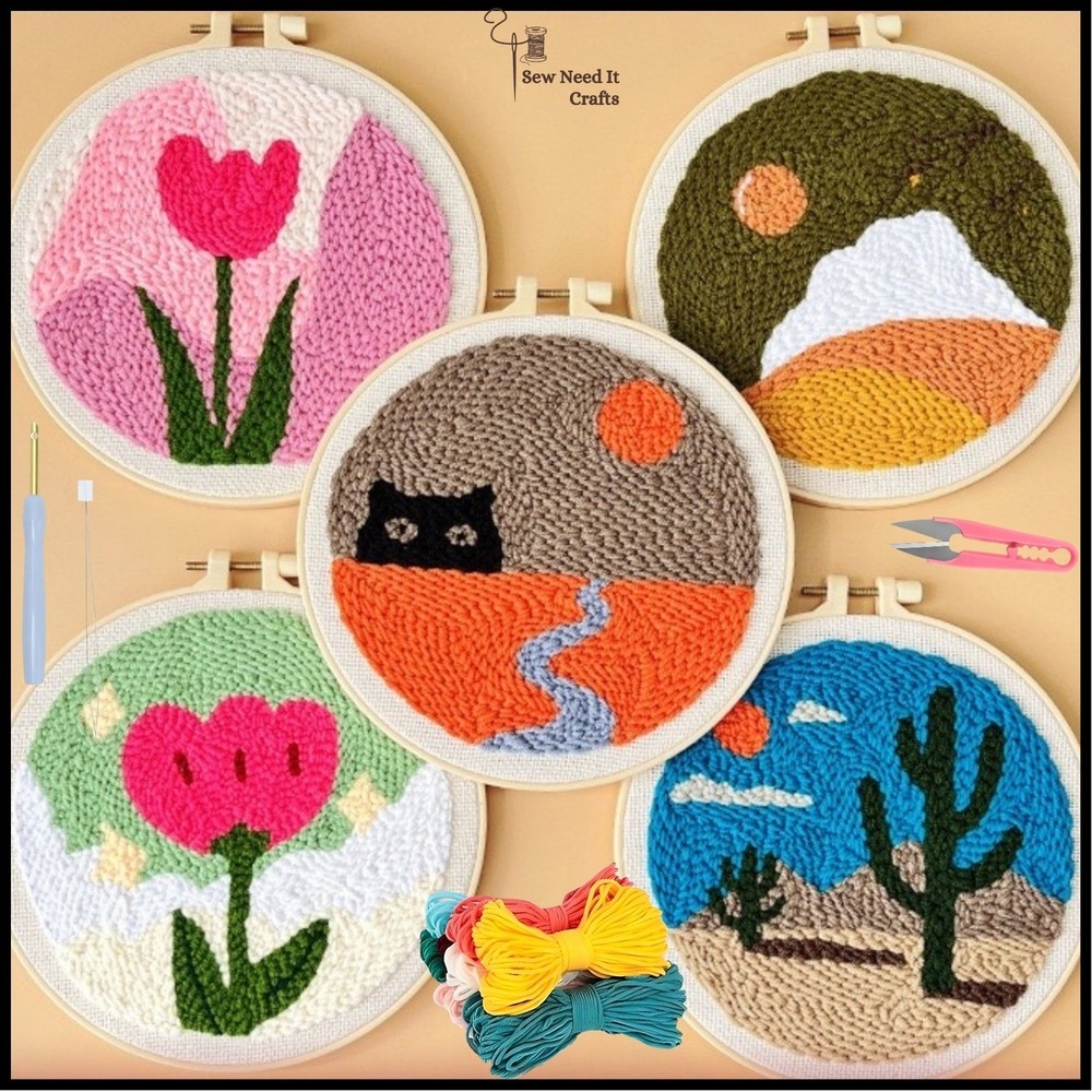 Punch Needle Complete Kit Set 3 With Punch Needle, Yarn, Pattern & Instructions