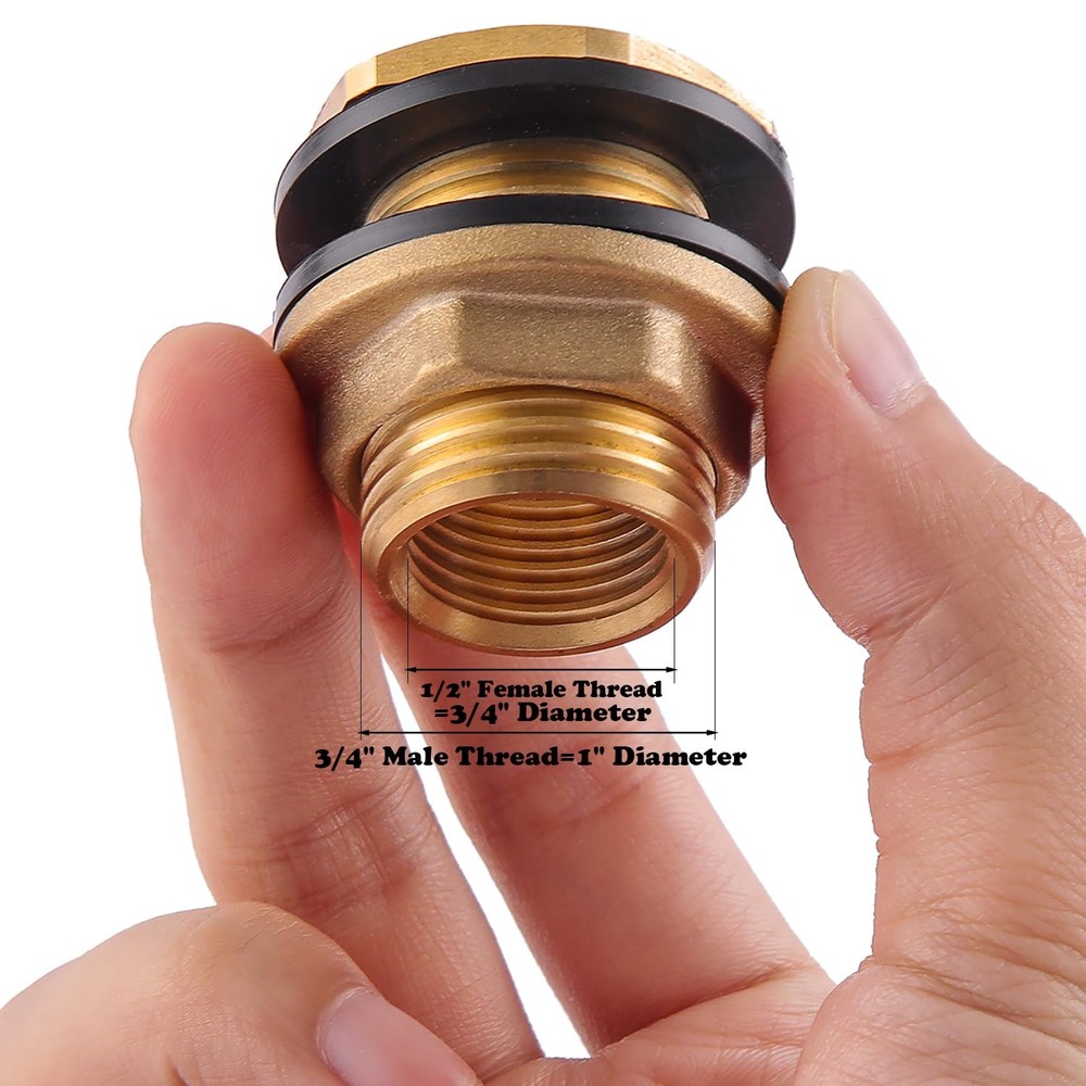 2 PCS Bulkhead Fitting,Solid Brass,1/2" NPT Female 3/4" 1/2" and 3/4", 2 Pack