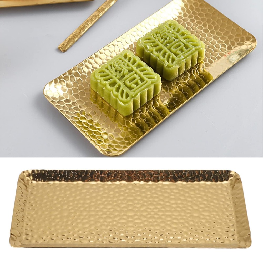 Serving Platter, Pastry Serving Tray Multi Purpose Hammered for Restaurant (Gold