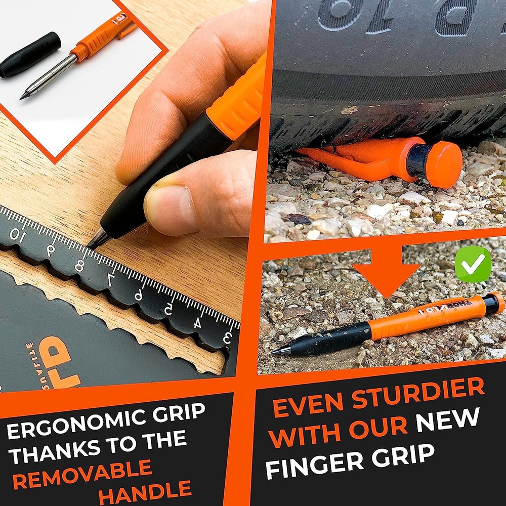 2n1 Carpenter Pencil w/ Finger Grip,7 Leads, Sharpener- Solid Mechanical Pencils