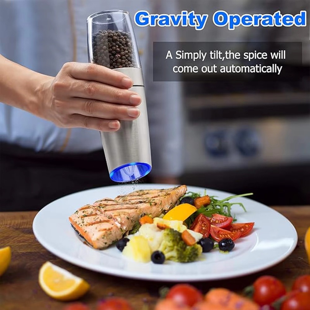 Electric Salt Pepper Grinder Set 2pcs Gravity LED Adjustable...(al)