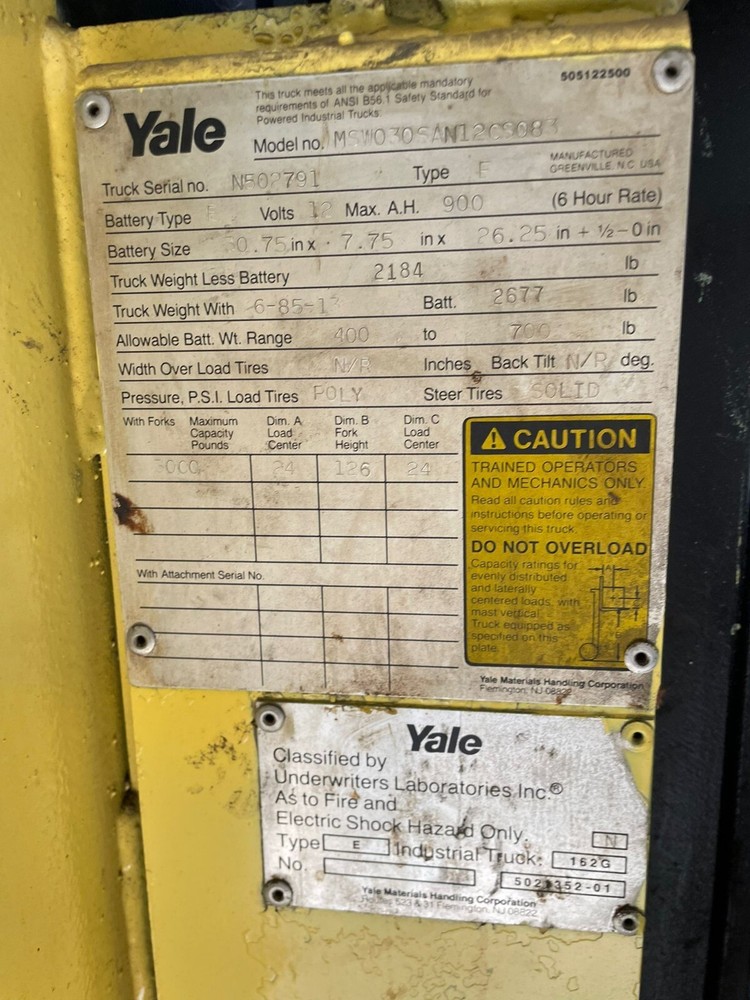 Yale 162G Type E 3000 lbs Walk Behind Forklift