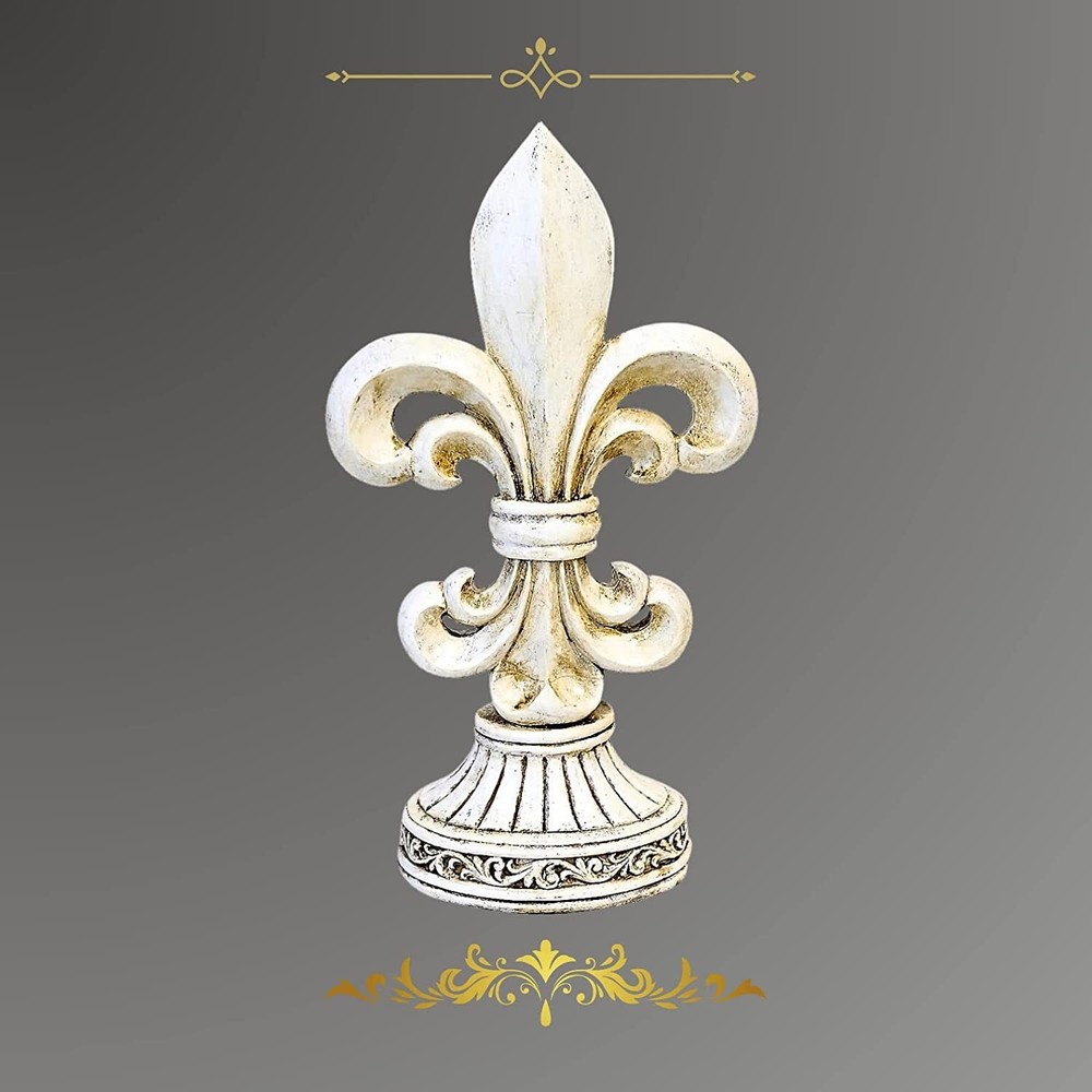 Figurine for Rustic Fleur De Lis FDL Distressed White Tabletop Statue Sculpture