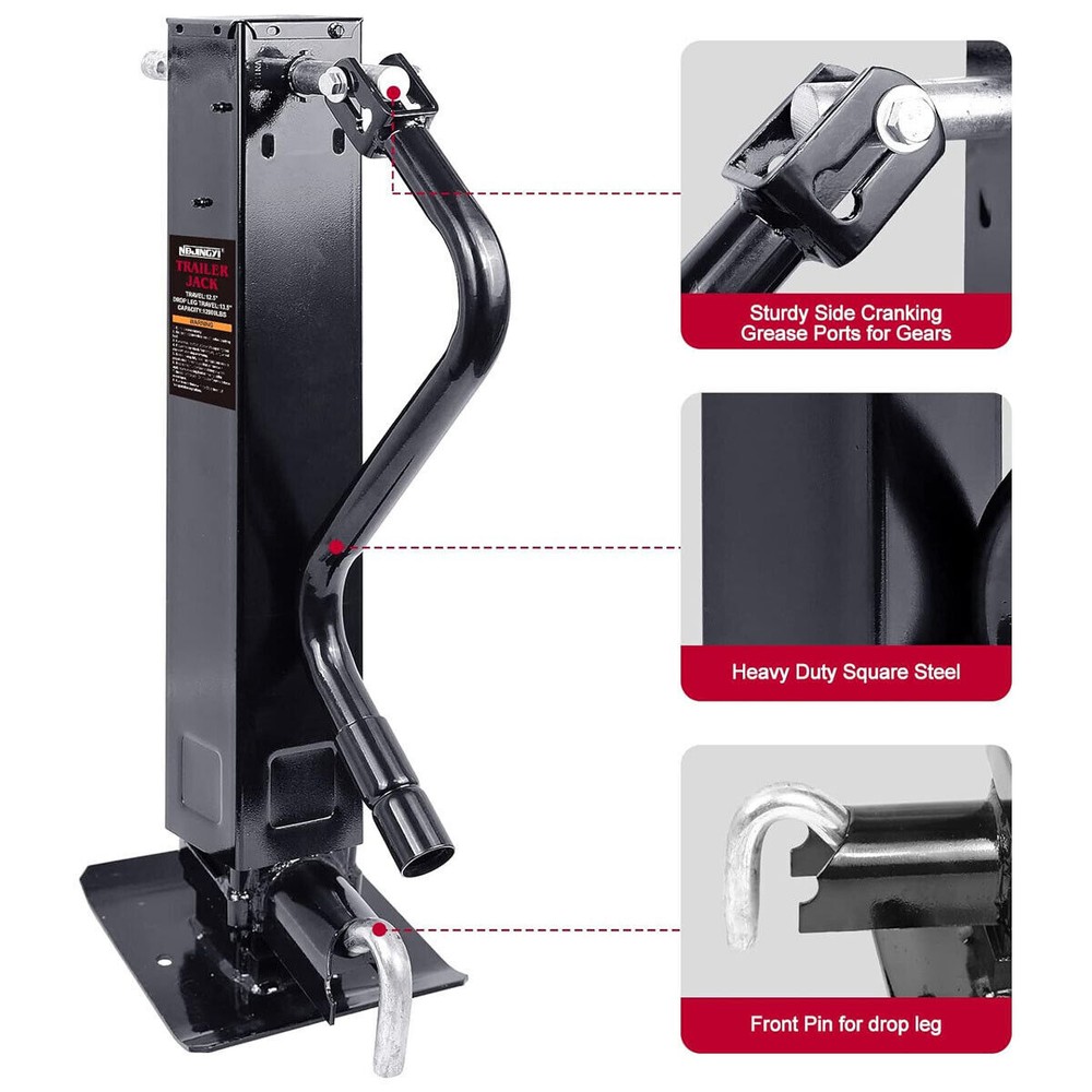 12000 lbs Heavy-Duty Drop Leg 12k Trailer Jack - Side Pull pin Wind With Handle