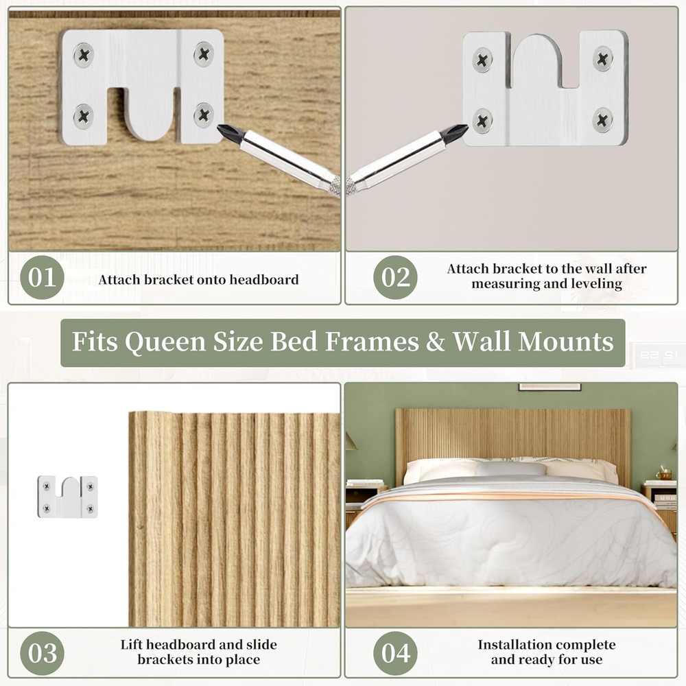 Queen Size Headboard Only, Modern Fluted Wall-Mounted Head Board with Lighting,