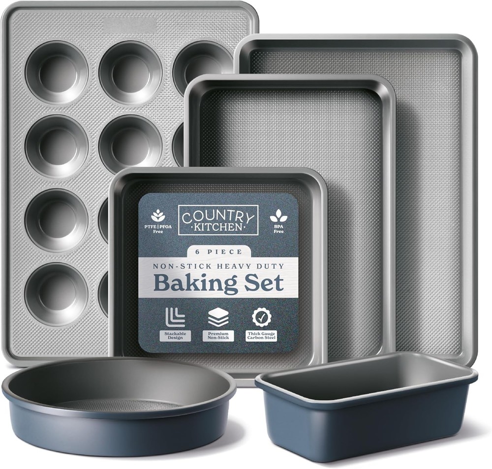 Nonstick Stackable Bakeware Set Durable Easy Release Baking Set Navy 6 Pcs