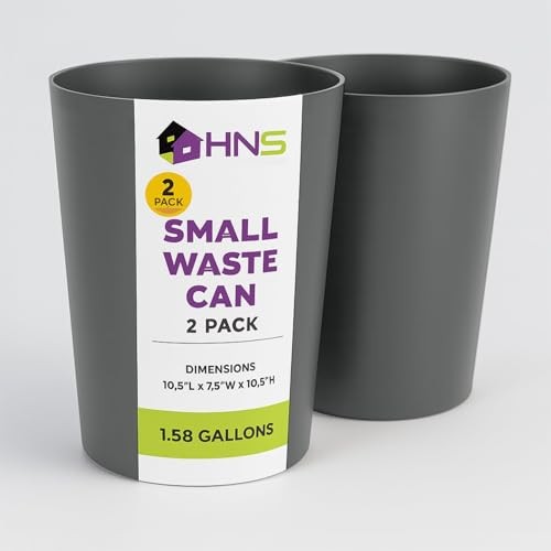 Mini Waste Basket - Pack of 2 Durable Small Plastic Silver Brushed 2-Pack