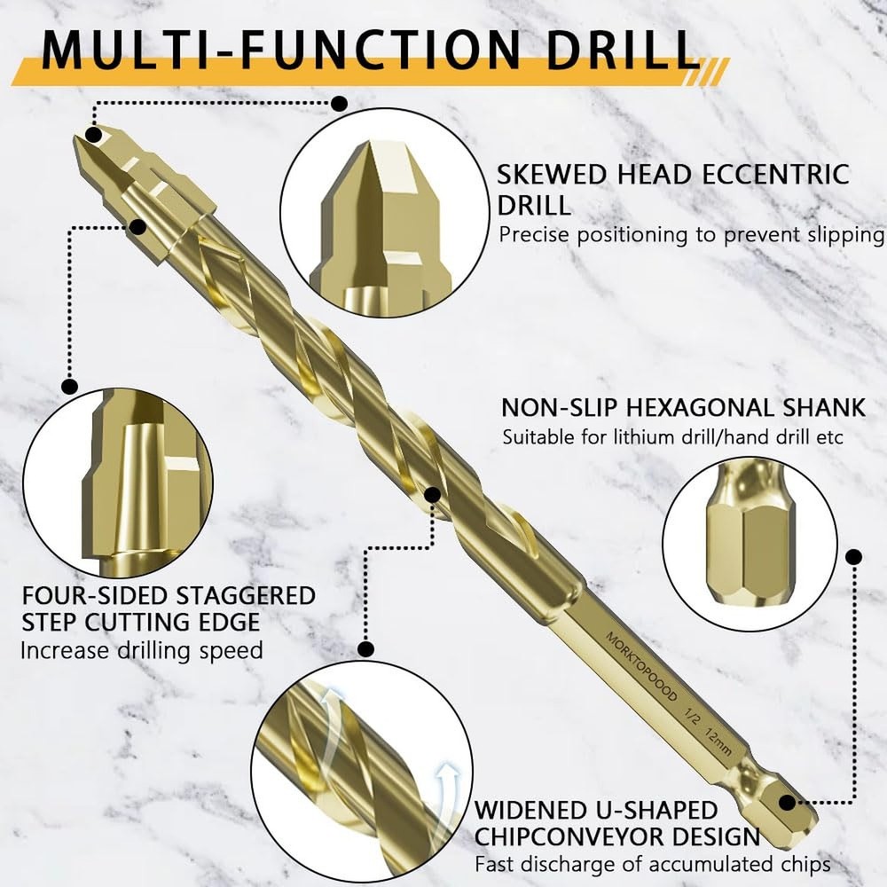 Masonry Drill Bit Set for Ceramic Tile, Concrete Drill Bit with Tungsten Carb...