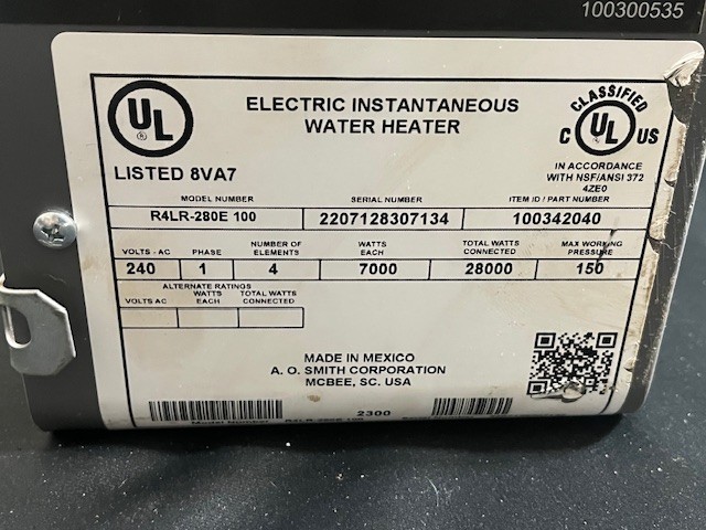 AO Smith R4LA-180E 18 Kilowatt 240 Volt 4 Chamber Electric Tankless Water Heater