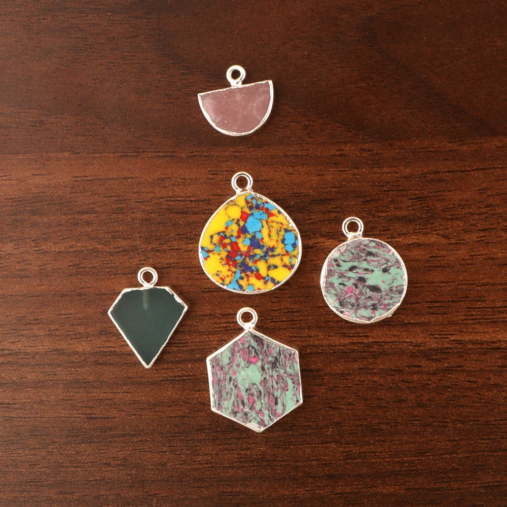 Fancy Shape Multi Gemstone Silver Electroplated DIY Pendant Connectors Lot 5 Pcs