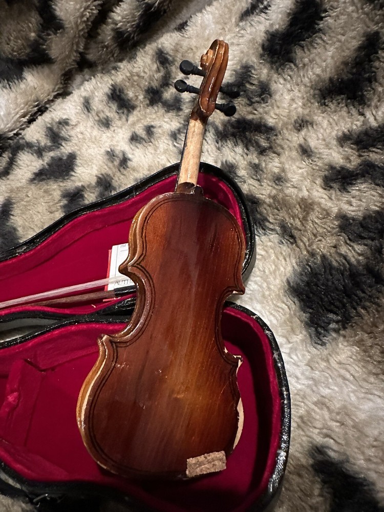 Miniature Wooden 7” Violin & Bow With Case
