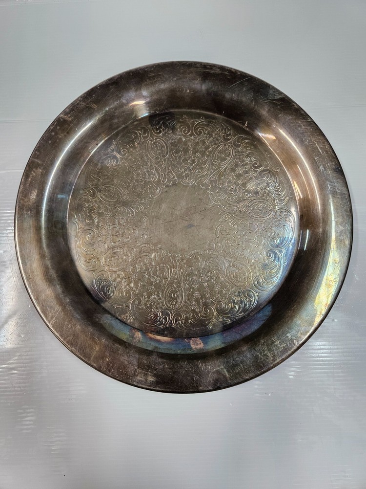 Bristol Silverplate by Poole Round Footed Serving Tray with etched design
