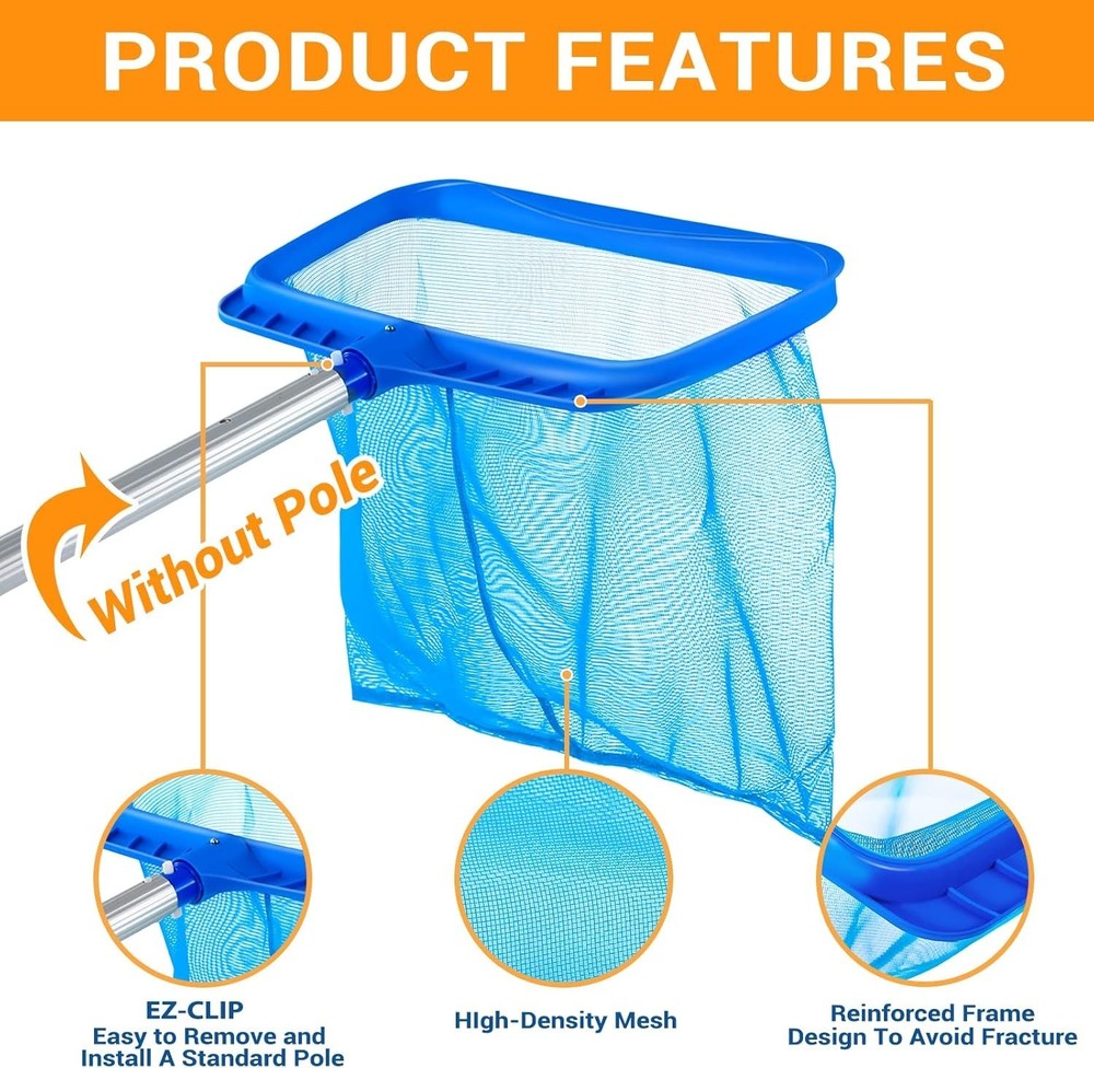 Pool Skimmer Net without Pole, Large Capacity Durable Deep Rake Net