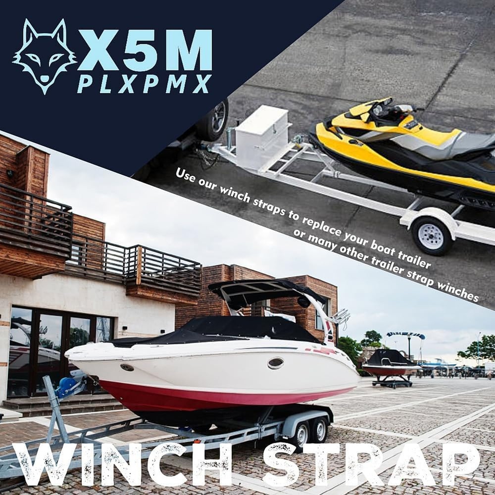 Heavy Duty Boat Trailer Winch Strap with Safety Hook & Protective Work Gloves...