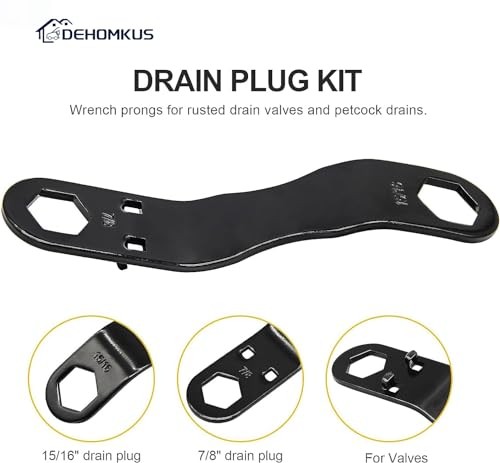 RV Water Heater Drain Plug Kit, Include 1 Pieces Angled Wrench, 4 Pieces 1/2"