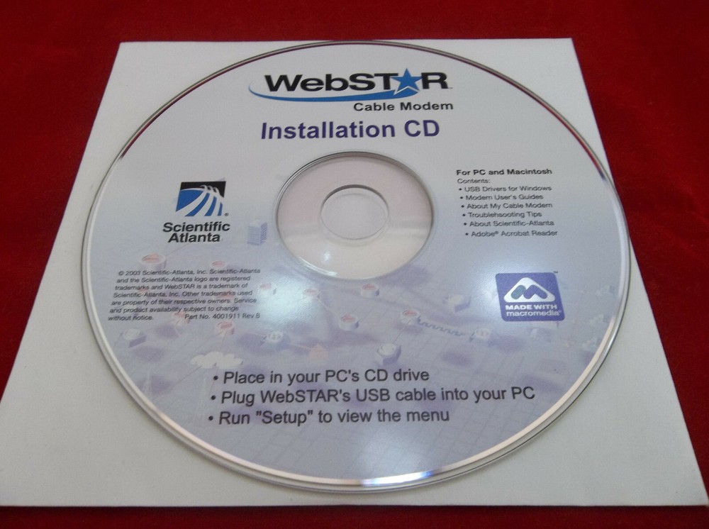 Webstar Cable Modem Installation CD Disc Scientific Atlanta PC MAC CD-ROM