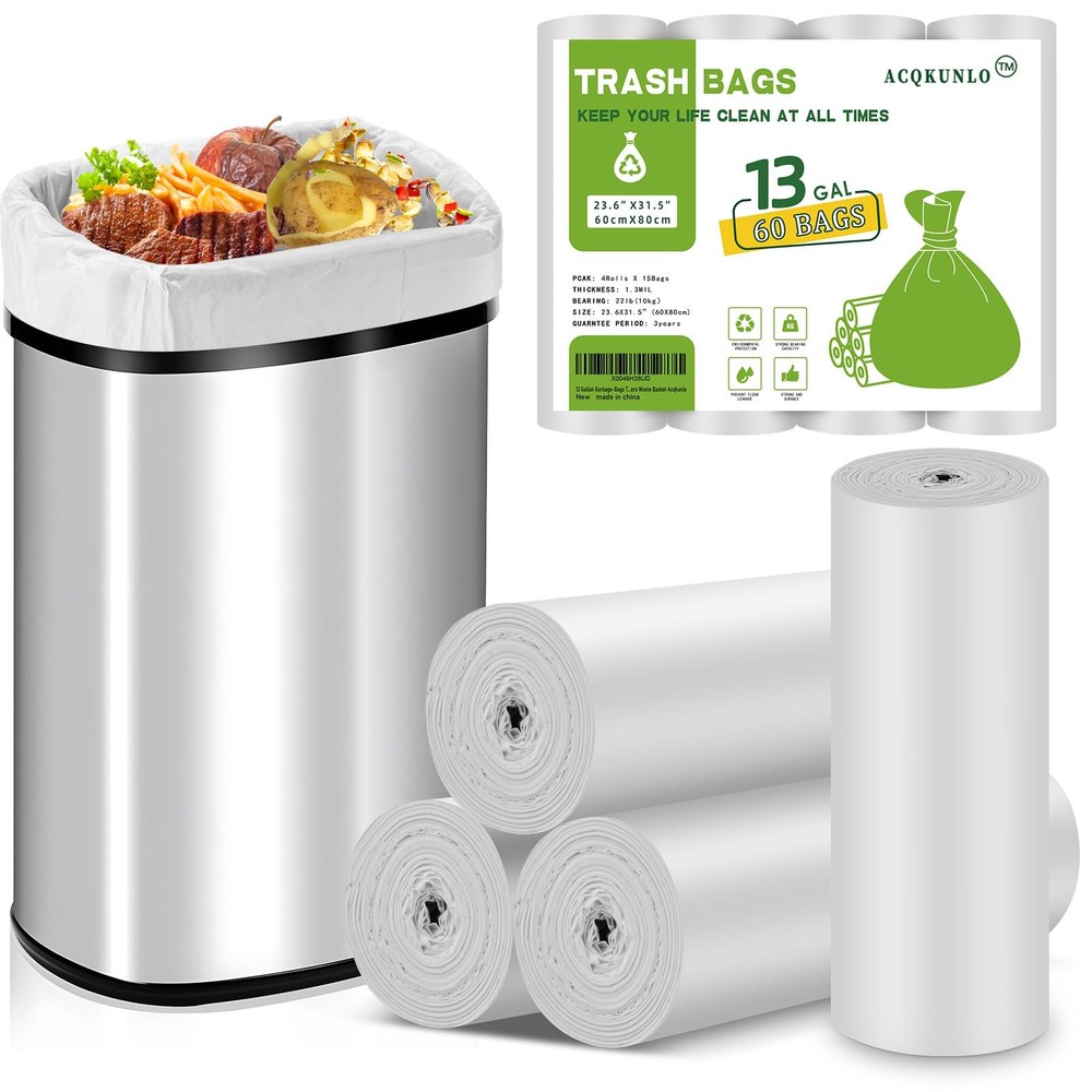 13 Gallon GarbageBags Tall Kitchen CompostableTrashBag  White Biodegradable U...