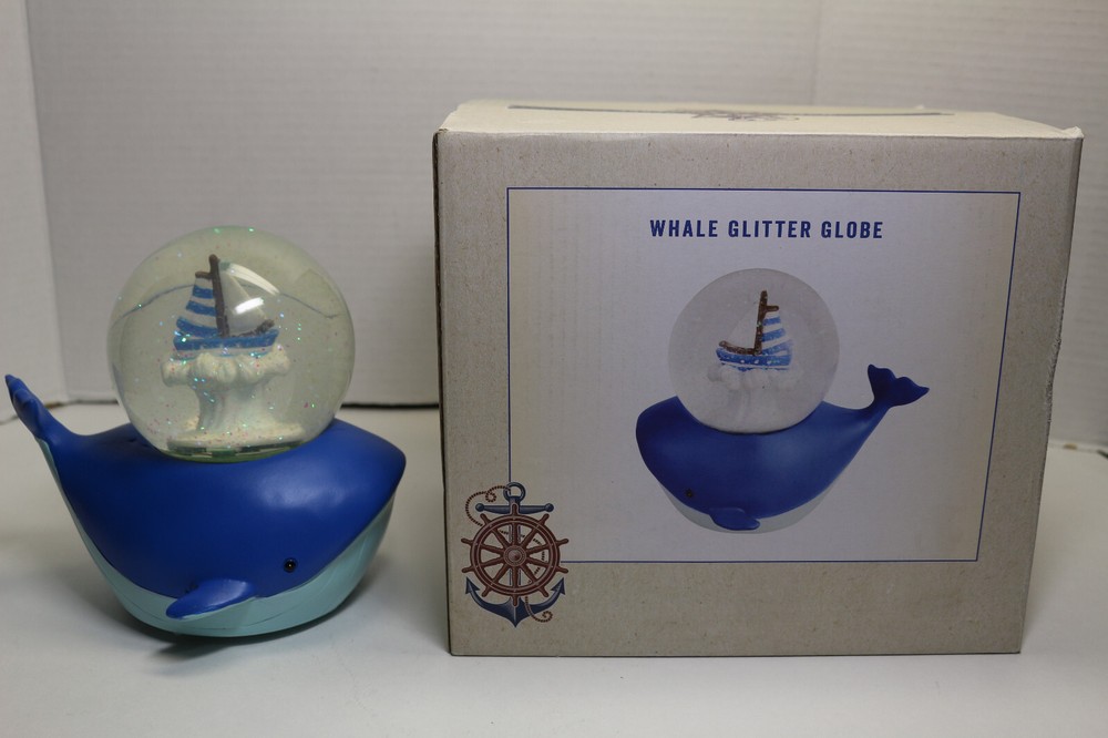 Cracker Barrel Whale Sailboat Color Changing Continual Glitter Motion Globe