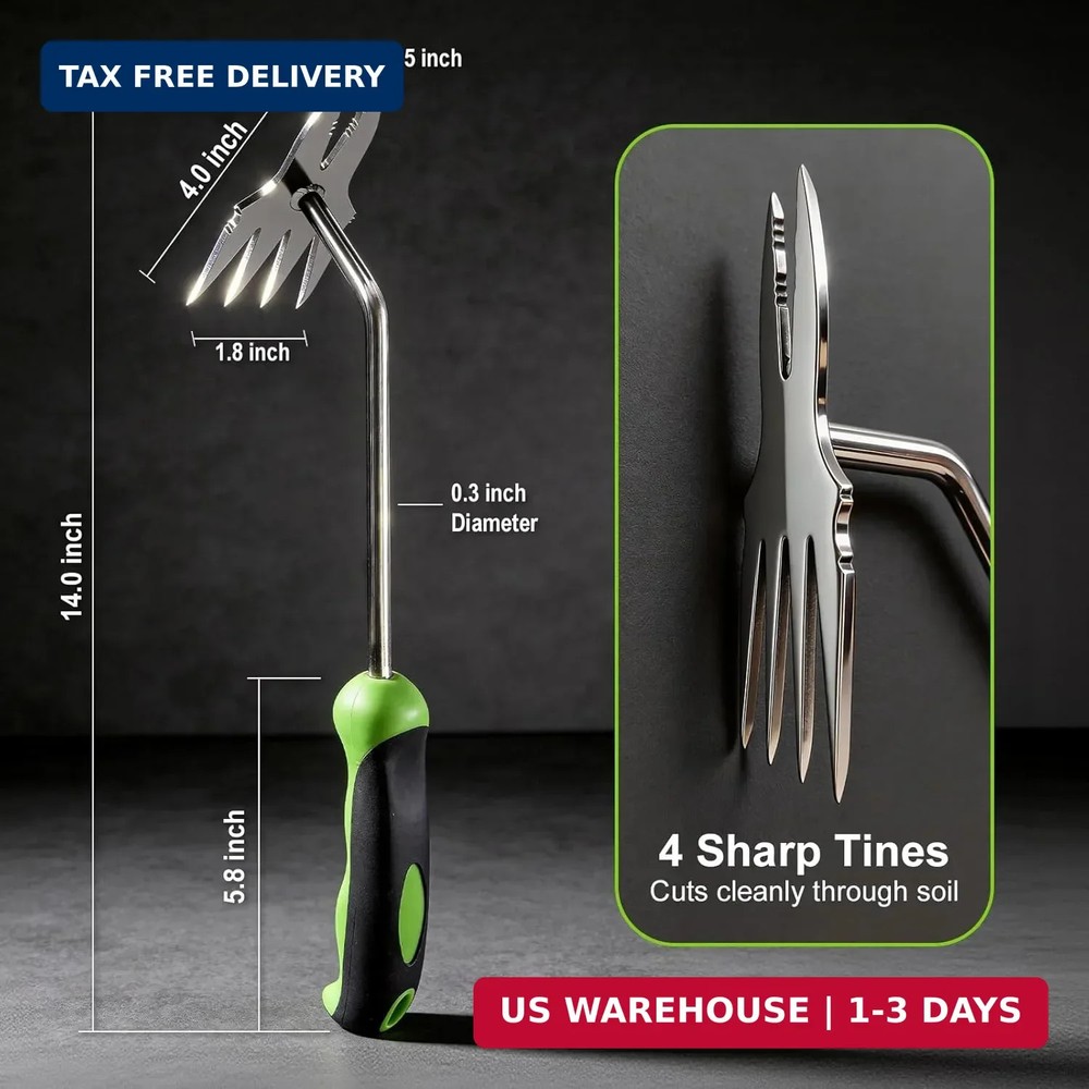 Hand Weeder Puller Tool, Heavy-Duty Stainless Steel Root Removal Tool with Ergon