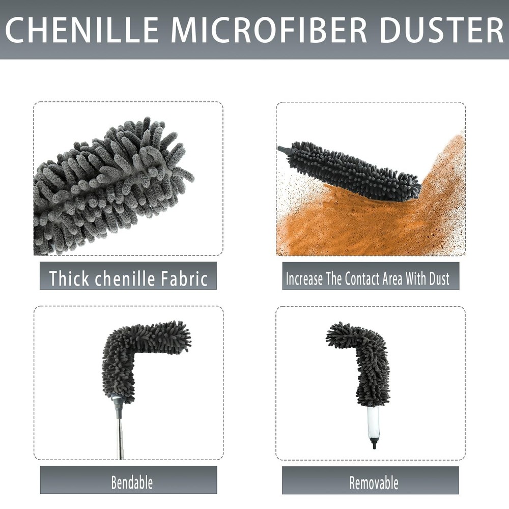 4 Pcs Microfiber Cobweb Duster with 100" Extension Pole,Bendable Ceiling Fan ...